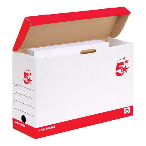 5 Star Transfer Case Hinged Lid Foolscap Self-Assembly 133x401x257mm Red/White (Pack of 20) 9089