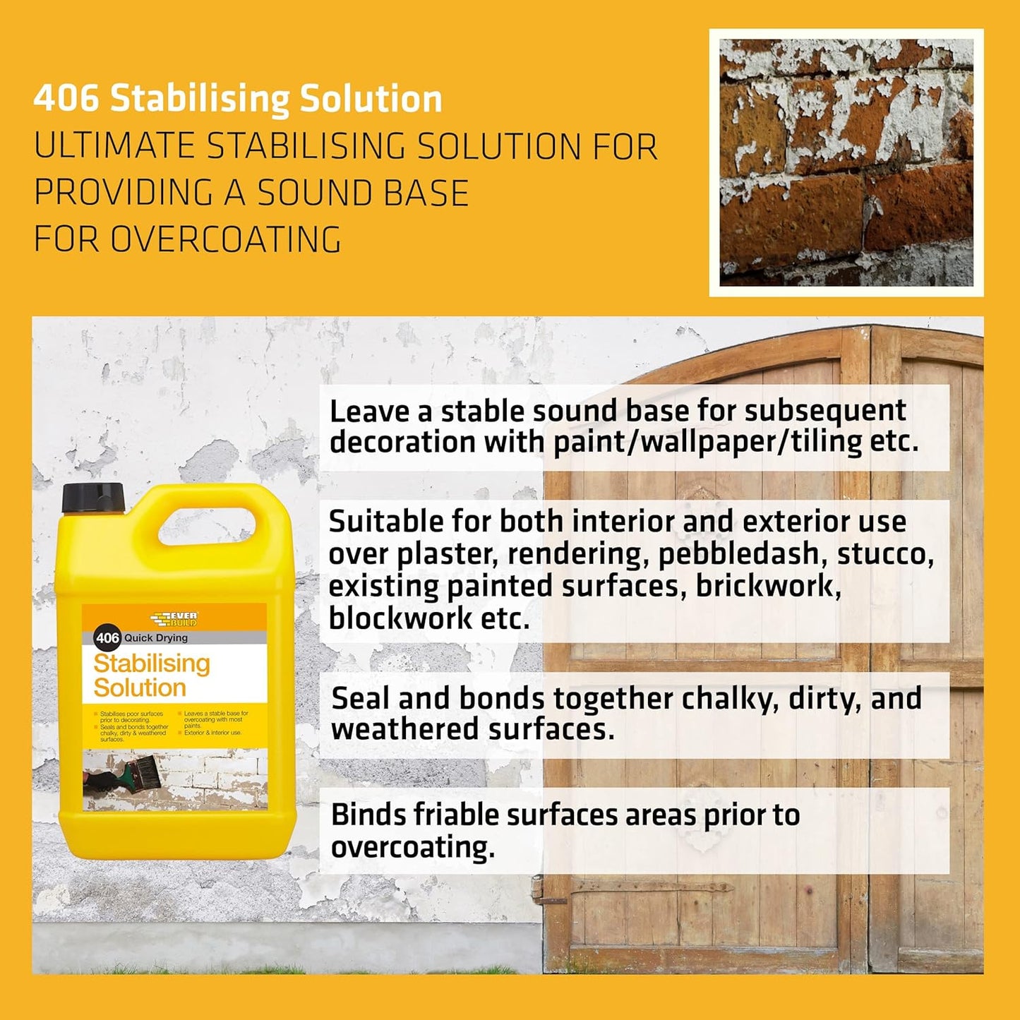 Everbuild 406 Quick Drying Stabilising Solution €“ Clear €“ 5 Litre , Pack Of 1