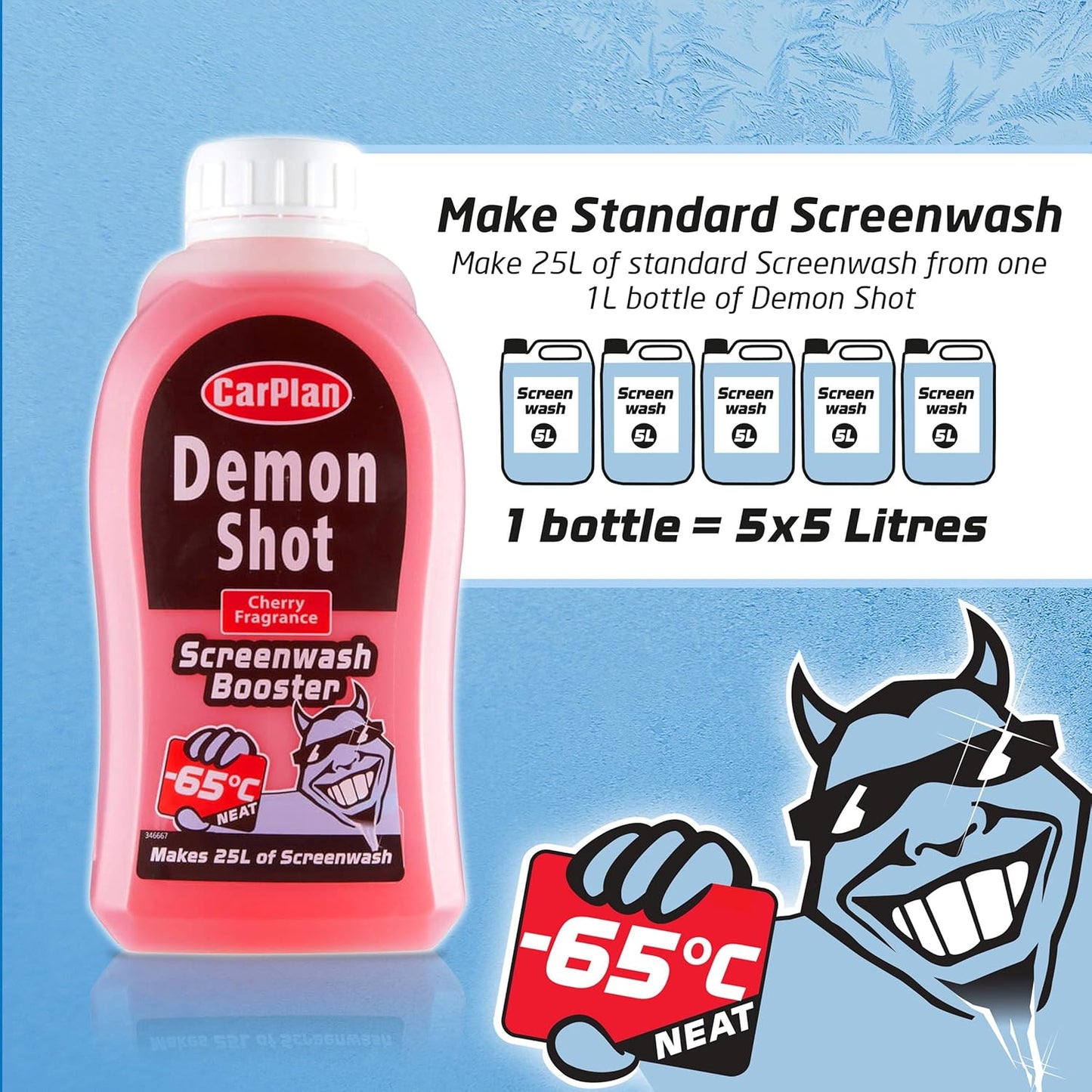 Carplan Demon Shot Screenwash Booster, 500 Ml, Creates 25 Litres Of Screen Wash
