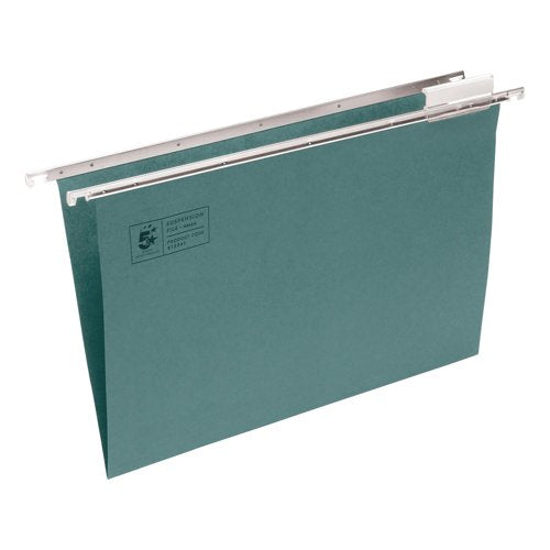 5 Star Suspension File with Tabs and Inserts Manilla 15mm V-base 180gsm A4 Green (Pack of 50) 913241