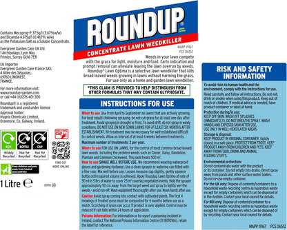 Roundup Powerful Lawn Weed Killer | Glyphosate-Free |Highly Concentrated | 1 Litre, Blue