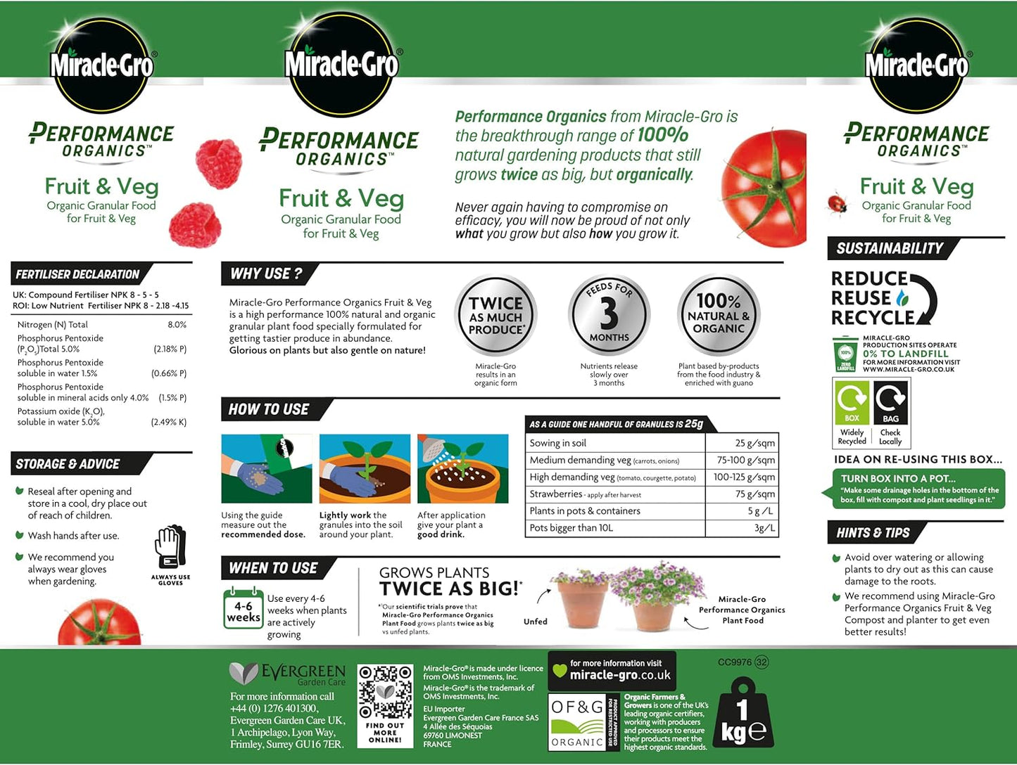 Miracle-Gro Performance Organics  Fruit & Vegetables Plant feed Granules 1kg