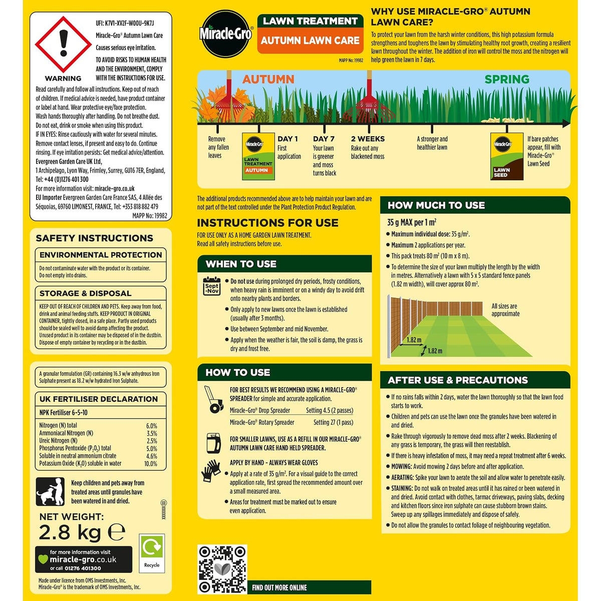 Miracle-Gro 121195 Autumn Lawn Care, Lawn Food & Moss Control, 80 M2, Natural