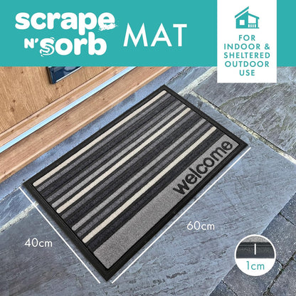 Scrape 'N' Sorb Premium Doormat |Welcome Grey | 45 x 60cm | Durable Nylon Pile