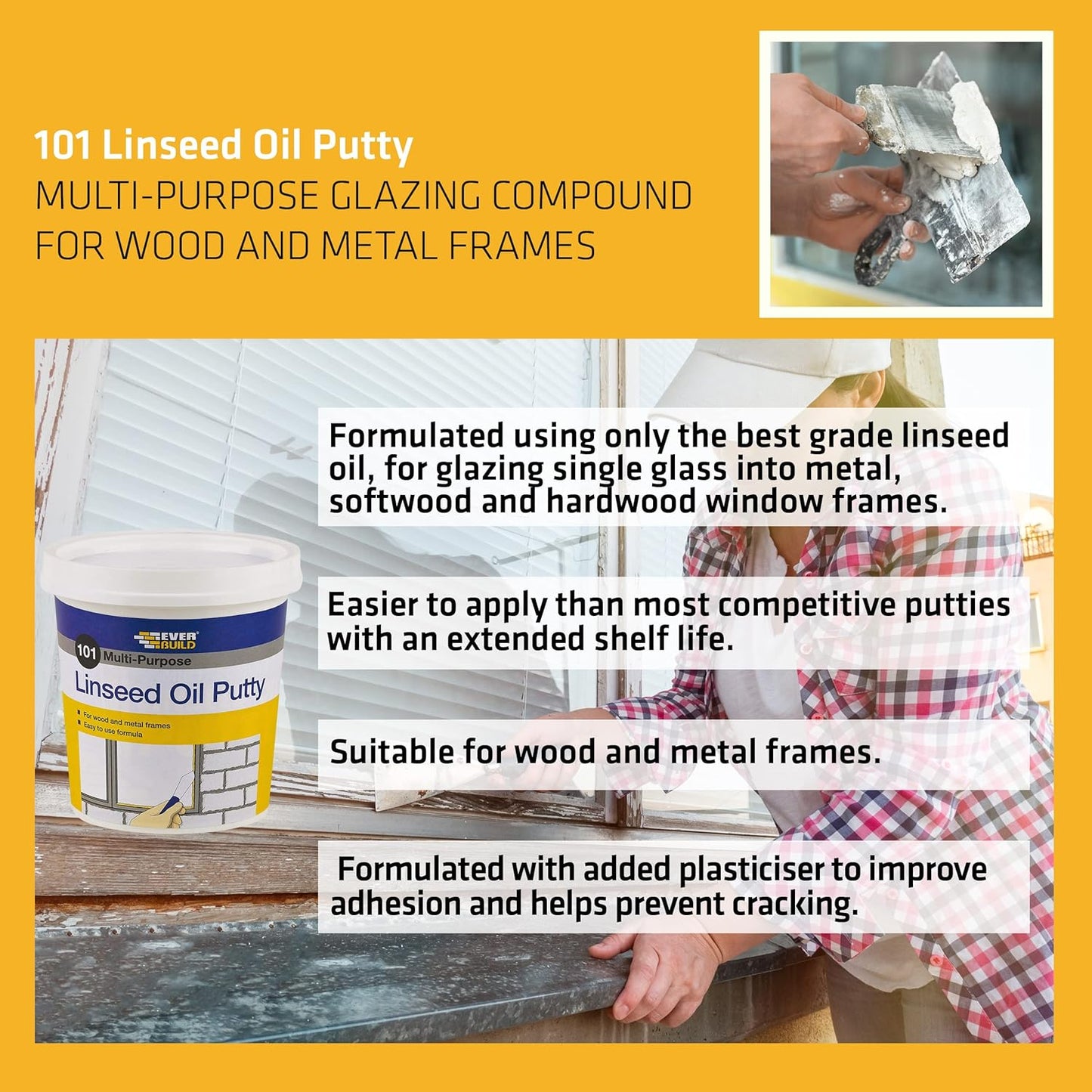 Everbuild 101 Multi-Purpose Linseed Oil Putty €“ Suitable For Single Pane Glass €“ Brown €“ 500 G