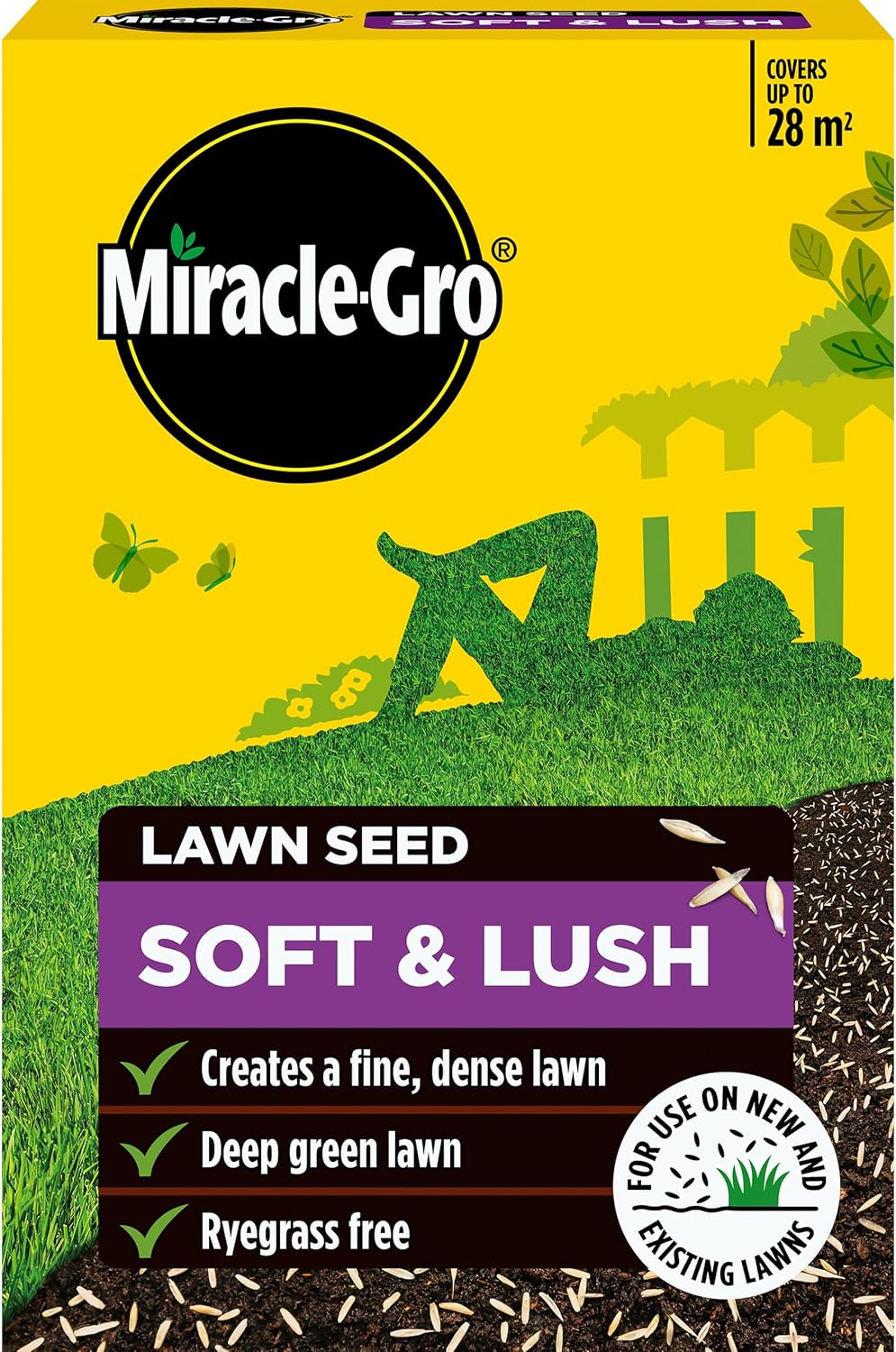 Miracle-Gro Soft & Lush Lawn Seed | Coverage 28m2 / 840g Box.