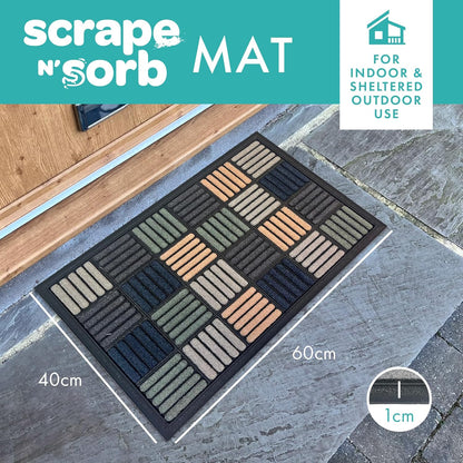 Scrape Sorb Premium Doormat | Parquet Multi | 45 x 60cm | Durable Nylon Pile