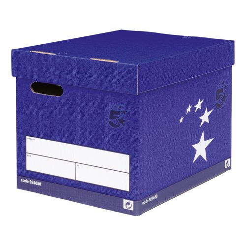5 Star Elite Superstrong Archive Storage Box with Lid 313x415x326mm Blue (Pack of 10) 924650