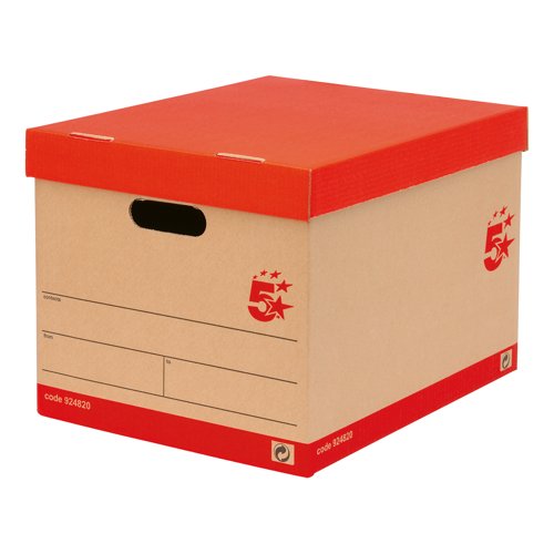 5 Star Storage Box with Lid Self-Assembly Kraft 321x392x291mm Red/Brown (Pack of 10) 924820