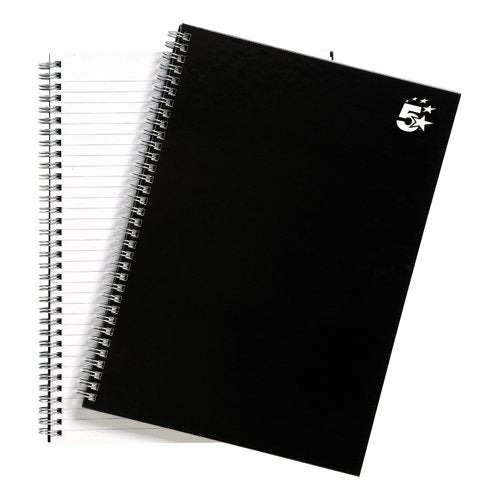 5 Star Wirebound Notebook Ruled 80gsm 140 Page A4 Black (Pack of 5) 930264