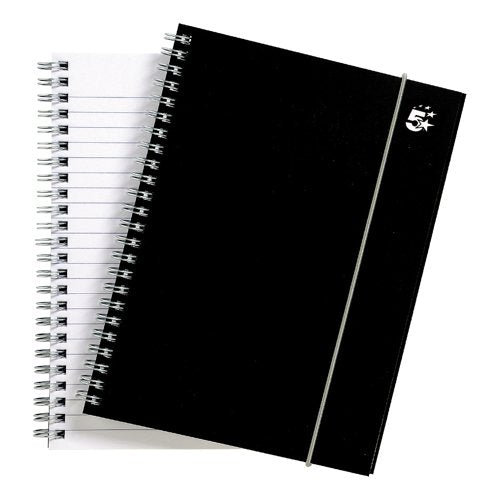 5 Star Wirebound Notebook Ruled Elastic Closure Polypropylene 160 Page A5 Black (Pack of 6) 9303