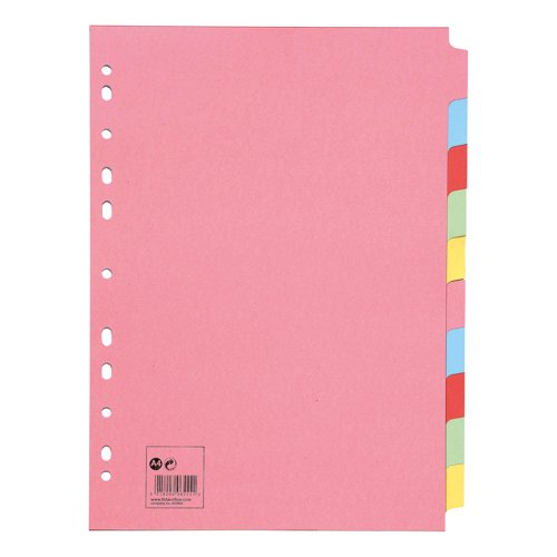 5 Star Office Subject Dividers 10-Part Recycled Card Multipunched 155gsm A4 Assorted (Pack of 10