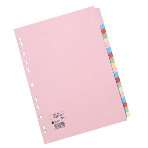 5 Star Office Subject Dividers 20-Part Recycled Card Multipunched 155gsm A4 Assorted (Pack of 10