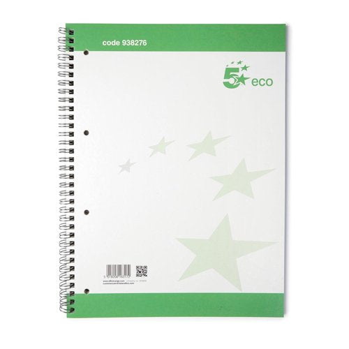 5 Star Recycled Spiral Notebook Ruled Margin Perforated 100 Page A4+ Green/White (Pack of 10) 93