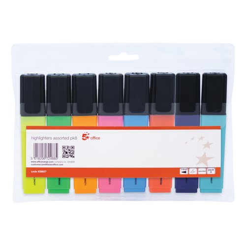 5 Star Highlighter Chisel Tip 1-5mm Line Assorted (Pack of 8) 938627