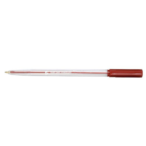 5 Star Ball Pen Medium 1mm Tip 0.7mm Line Clear Barrel Red (Pack of 20) 938659