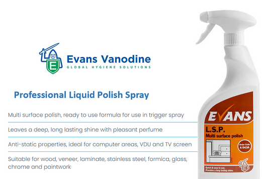 Evans L.S.P. Perfumed Furniture Polish and Window Cleaner Spray Bottle 750ml - NWT FM SOLUTIONS