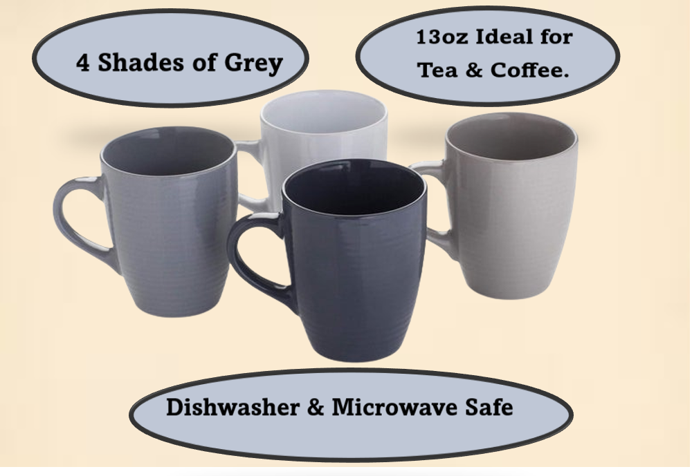 Sabichi Stoneware Grey Mugs Pack 4's