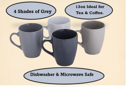 Sabichi Stoneware Grey Mugs Pack 4's