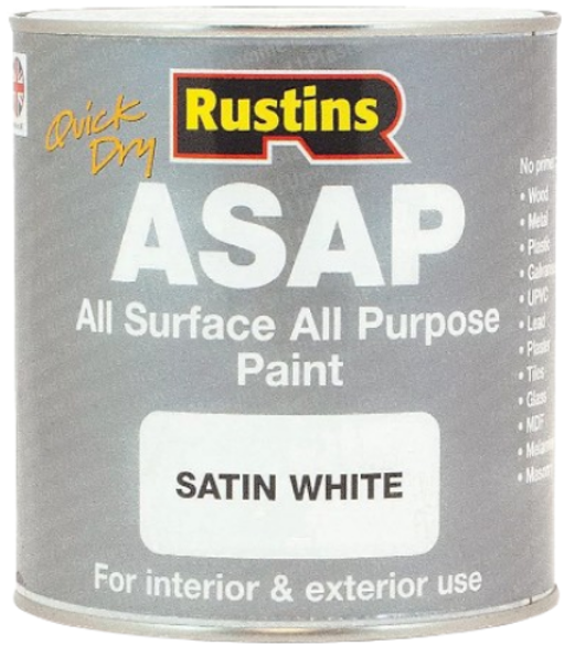 Rustins All Surface All Purpose Paint {ASAP} | Satin White | 1 Litre