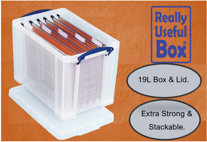 Really Useful 19L Plastic Storage Box With Lid W375xD255xH290mm Clear RUP80213