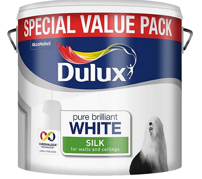 Dulux Silk Emulsion Paint 3L White | Walls & Ceilings | Wipable Finish