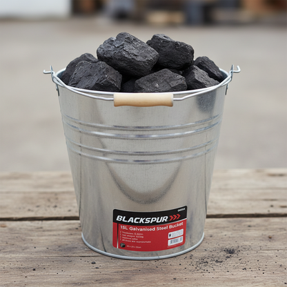 Fixtures Blackspur 15L Galvanised Steel Bucket | Large 15L Capacity | Wooden Handle