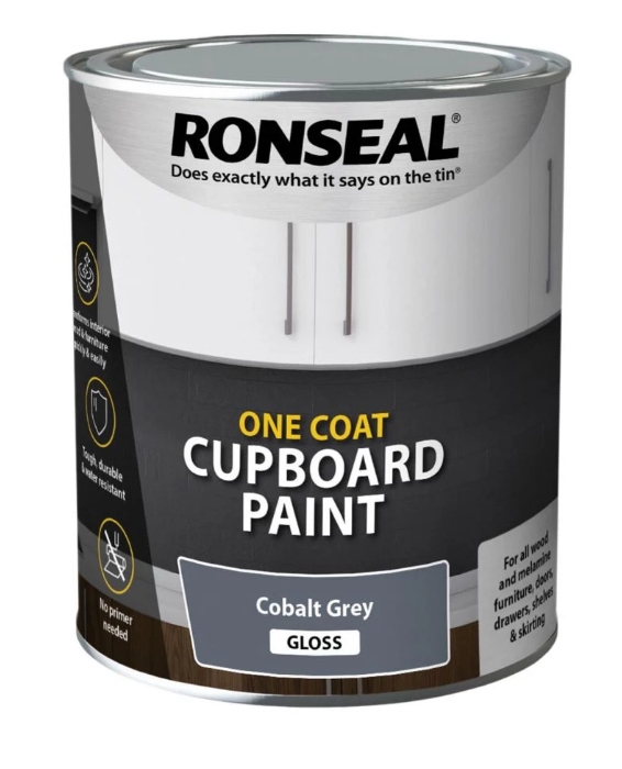 Ronseal One Coat Cupboard Paint | Cobalt Grey Gloss | 1 x 750ml