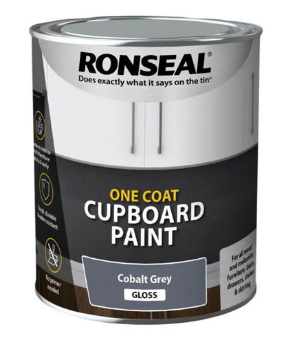 Ronseal One Coat Cupboard Paint | Cobalt Grey Gloss | 1 x 750ml