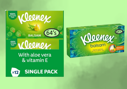 Kleenex Balsam Facial Tissues 64 Tissues Box, For Everyday Use Aloe Vera