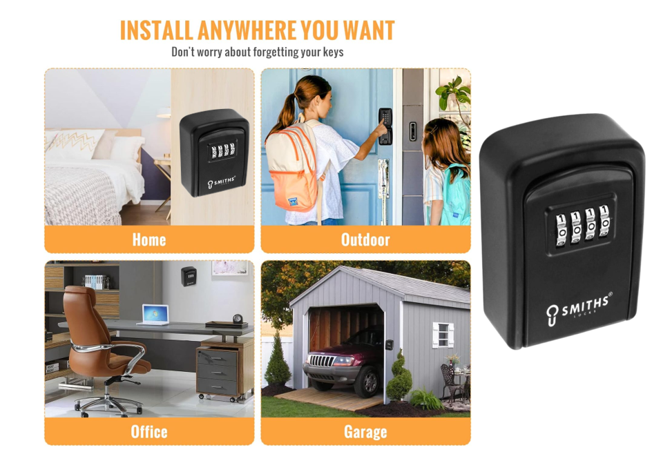 Smiths Locks 4 Digit Combination Indoor Outdoor Secure Key Lock Safe - Medium