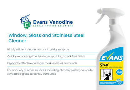 Evans Vanodine Clear Window & Glass Cleaner 750ml - NWT FM SOLUTIONS