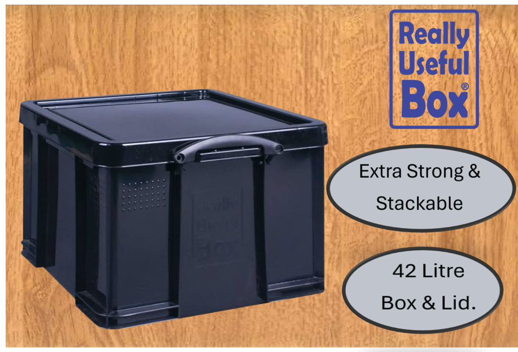 Really Useful Black Plastic Storage Box 42 Litre