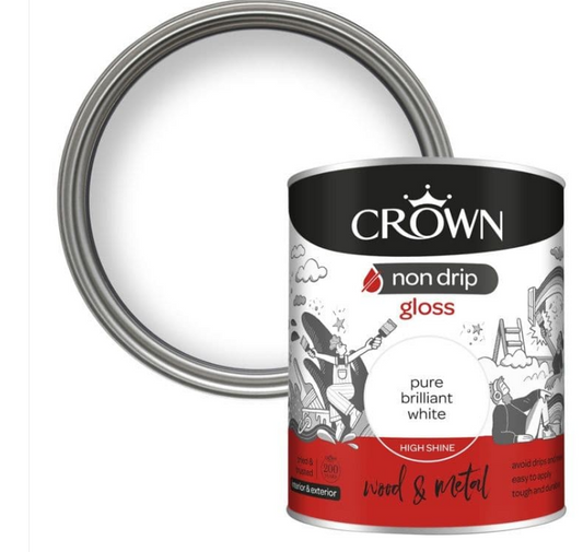 Crown Non Drip Gloss Paint - Brilliant White - 750ml