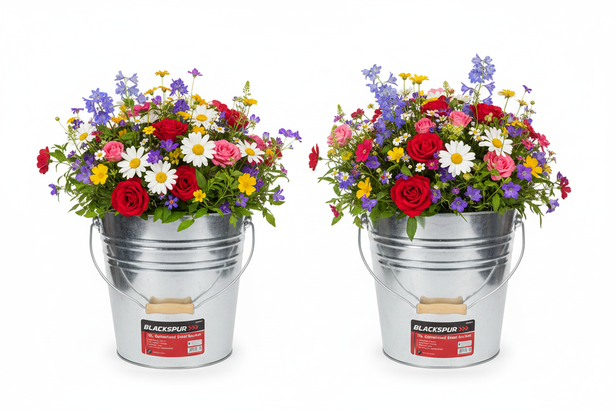Fixtures Blackspur 15L Galvanised Steel Bucket | Large 15L Capacity | Wooden Handle