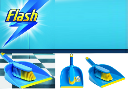 Flash Dustpan & Brush Set, Blue & Yellow Branded