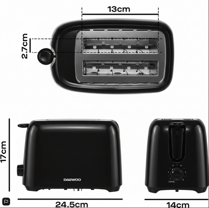 Daewoo Essentials 2 Slice Toaster |  Black | 700W