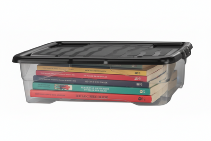 Strata Curve Clear Plastic Storage Box U/Bed 42 Litre (Black Lid) (HW209)