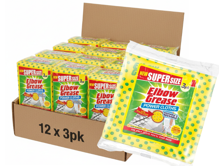Elbow Grease Power Cloths With Scrub Dots Reusable Washable Extra Large Pack Of 3, Yellow