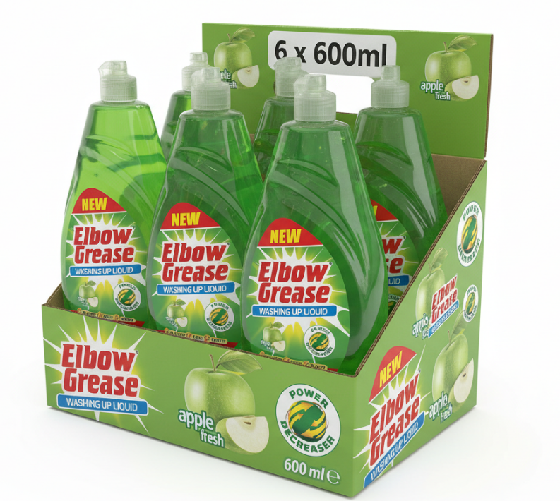 Elbow Grease Washing Up Liquid | Power Degreaser | Soap for Hand Washing Dishes, Pots, Pans & Glasses | Apple | 1 x 600ml