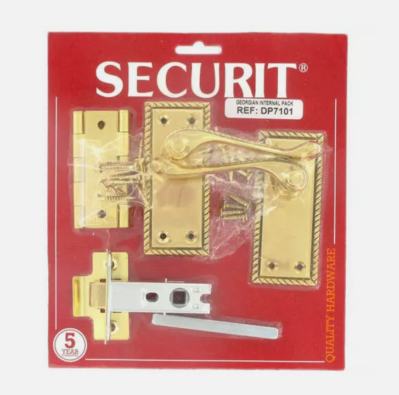 Securit Georgian Brass Internal Cylinder Lock Handle Pack 45/50mm