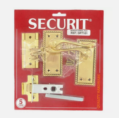 Securit Georgian Brass Internal Cylinder Lock Handle Pack 45/50mm