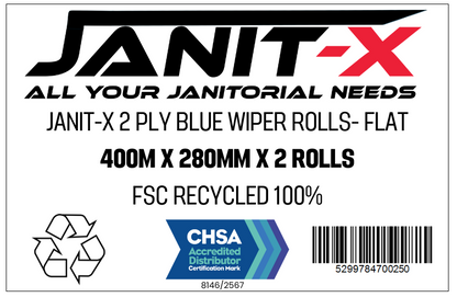 Janit-X Eco 100% Recycled XXL Forecourt Wiper Rolls Blue 2 x 400m x 280mm