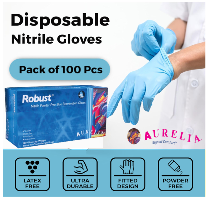 Aurelia ROBUST Micro-Textured Blue Powder Free Nitrile Gloves 100's