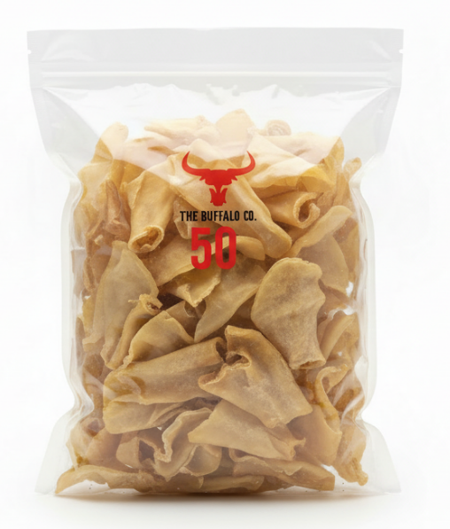 The Buffalo Co. Buffalo Ears for Dogs | Natural Grass-Fed Dog Treats | BULK Pack x 50