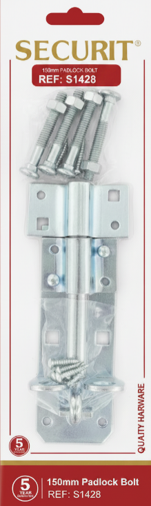 Securit Padlock Bolt | Galvanised Steel |15cm | S1428