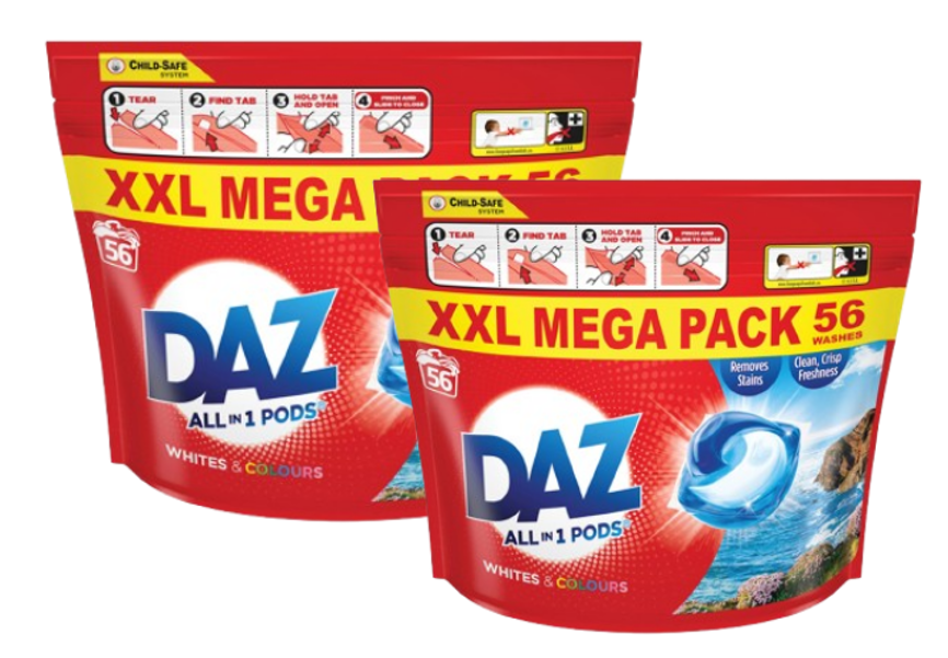 Daz ALL in 1 PODS Washing Capsules, Whites & Colours, 56 Washes