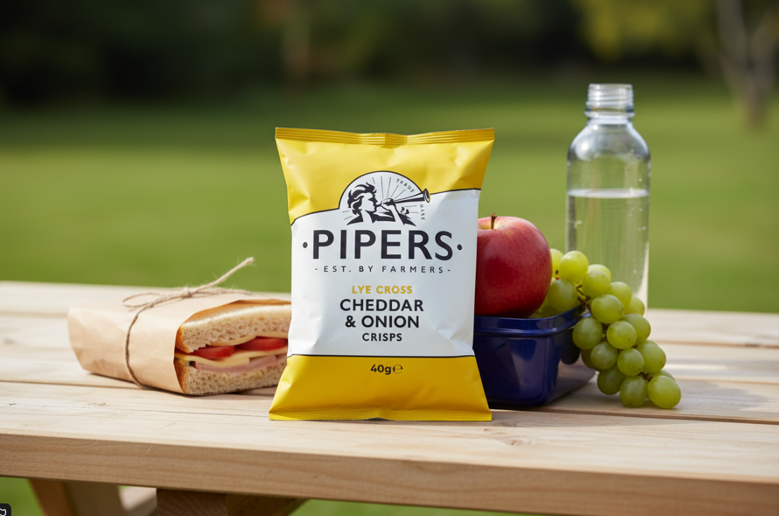 Pipers Gluten-Free Lye Cross Cheddar & Onion Vegetarian Crisps Multi-Pack | 24 x 40g