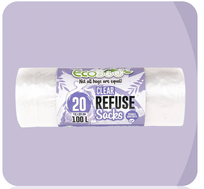 Ecobag 20 Clear Recycling/Refuse Sacks - Clear - 100L