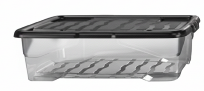 Strata Curve Clear Plastic Storage Box U/Bed 42 Litre (Black Lid) (HW209)